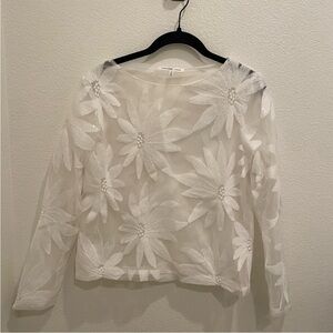 Endless Rose White Sheer Floral Embroidered Mesh Top Size Small​